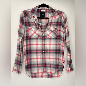 NWOT American Eagle Outfitters Pink and Dark blue Plaid Shirt Size XS
